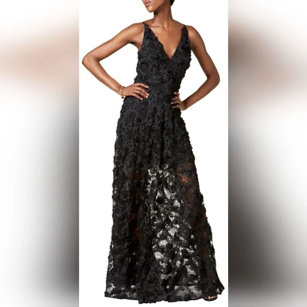 XSCAPE Womens Floral Lace Gown Dress, Style # 549X NWT size 4 Black